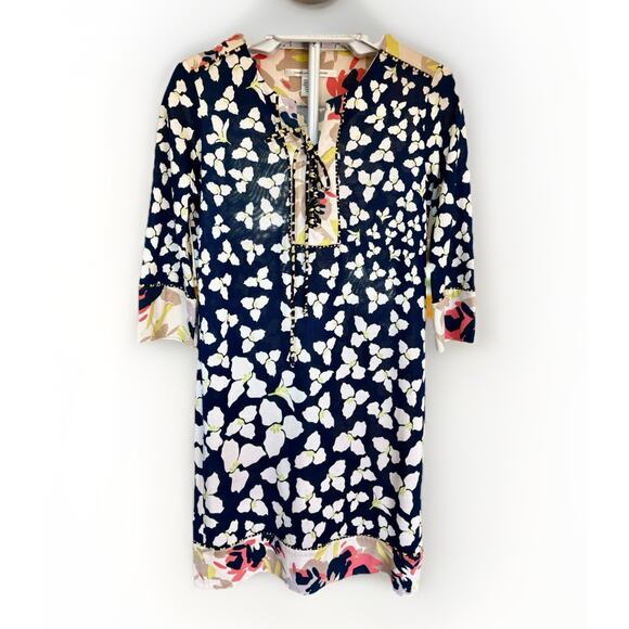 Diane von Furstenberg Women's Blue Silk Shift Dress Riviera Floral Print Size 4 - Picture 4 of 14
